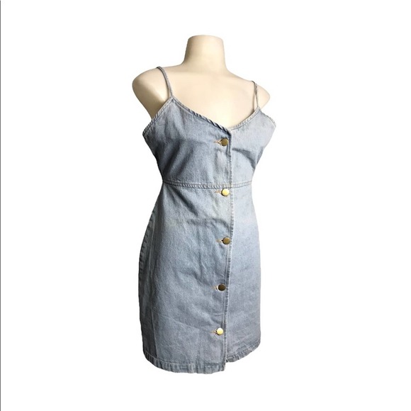 Nasty Gal | Spaghetti Strap Button Down Denim Mini Dress Jean Dress - Picture 3 of 9